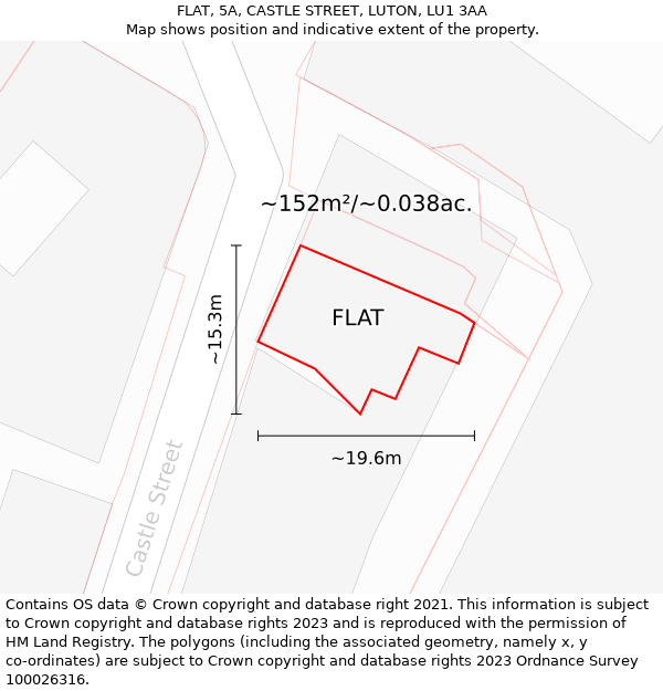 FLAT, 5A, CASTLE STREET, LUTON, LU1 3AA: Plot and title map