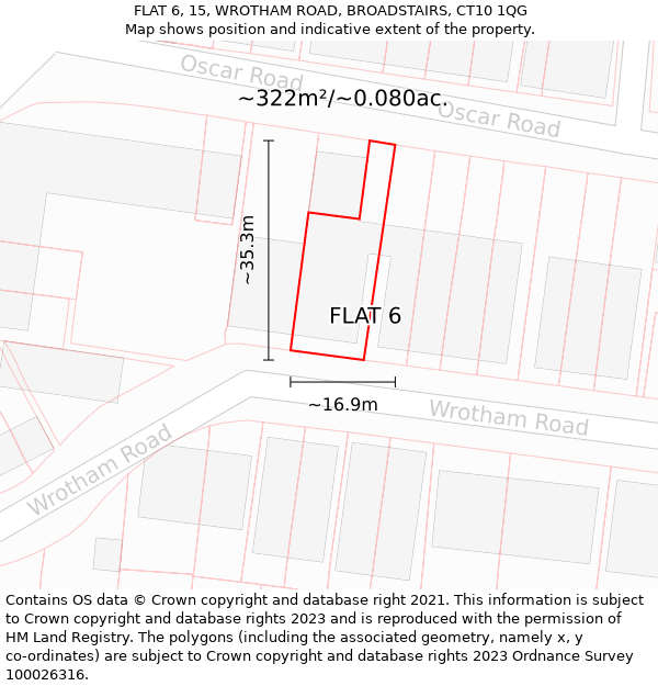 FLAT 6, 15, WROTHAM ROAD, BROADSTAIRS, CT10 1QG: Plot and title map