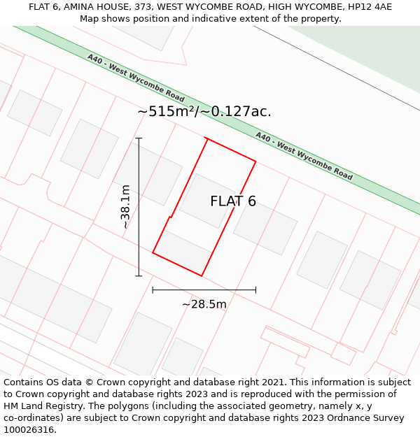 FLAT 6, AMINA HOUSE, 373, WEST WYCOMBE ROAD, HIGH WYCOMBE, HP12 4AE: Plot and title map