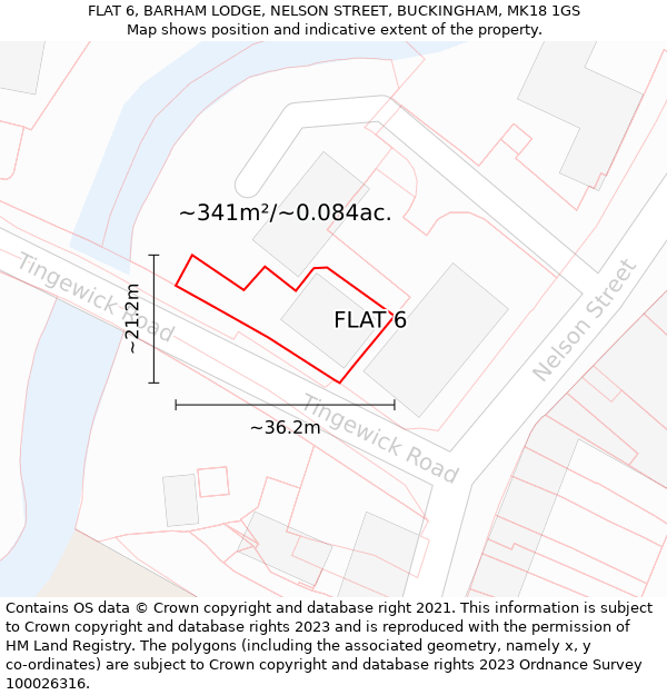 FLAT 6, BARHAM LODGE, NELSON STREET, BUCKINGHAM, MK18 1GS: Plot and title map