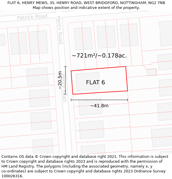 FLAT 6, HENRY MEWS, 35, HENRY ROAD, WEST BRIDGFORD, NOTTINGHAM, NG2 7NB: Plot and title map