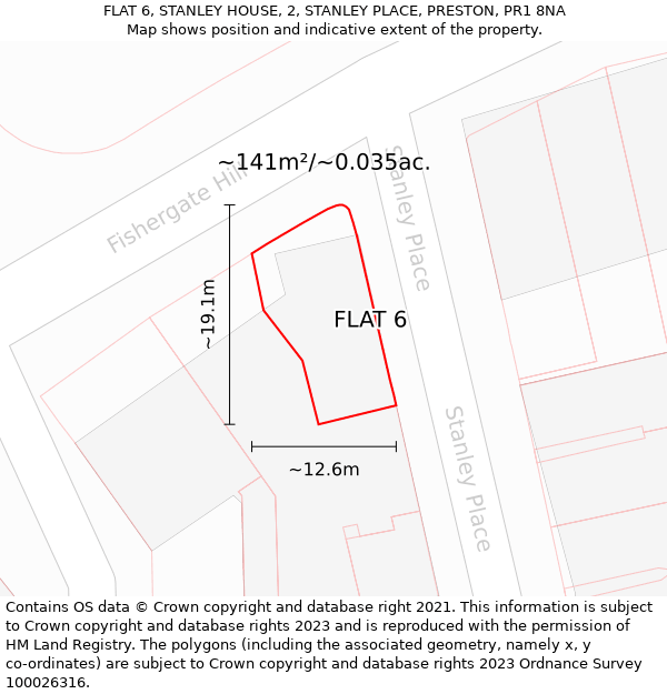 FLAT 6, STANLEY HOUSE, 2, STANLEY PLACE, PRESTON, PR1 8NA: Plot and title map