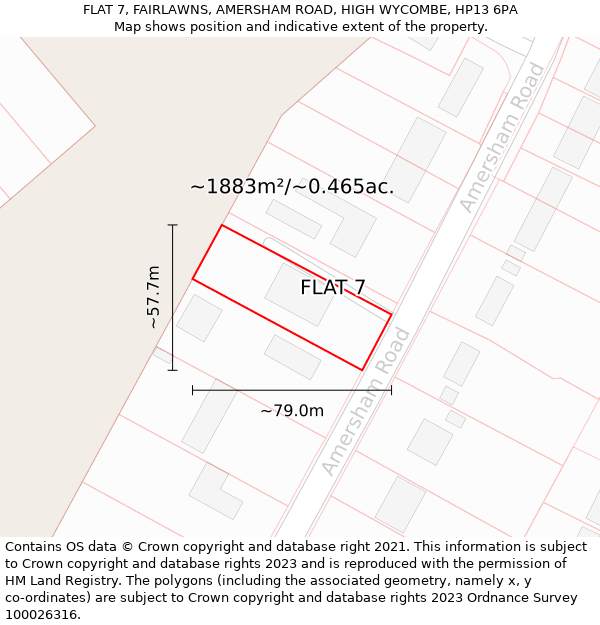 FLAT 7, FAIRLAWNS, AMERSHAM ROAD, HIGH WYCOMBE, HP13 6PA: Plot and title map