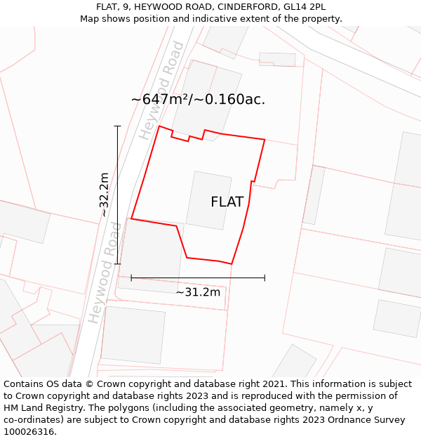 FLAT, 9, HEYWOOD ROAD, CINDERFORD, GL14 2PL: Plot and title map