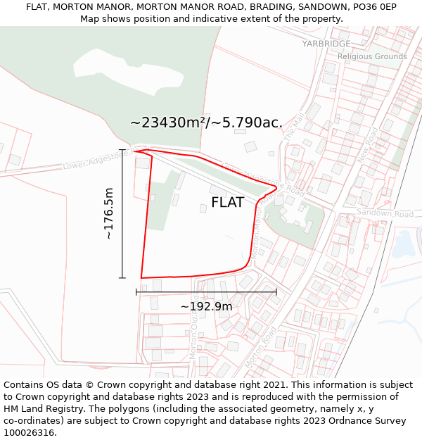 FLAT, MORTON MANOR, MORTON MANOR ROAD, BRADING, SANDOWN, PO36 0EP: Plot and title map