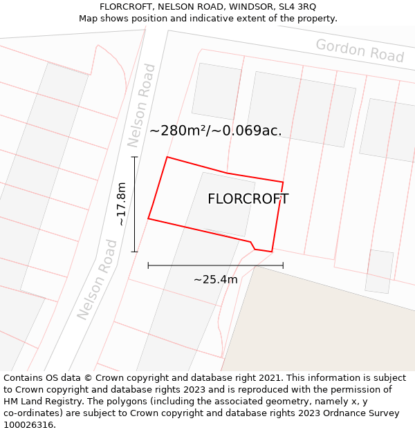 FLORCROFT, NELSON ROAD, WINDSOR, SL4 3RQ: Plot and title map