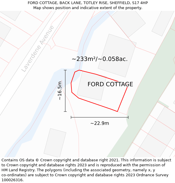 FORD COTTAGE, BACK LANE, TOTLEY RISE, SHEFFIELD, S17 4HP: Plot and title map