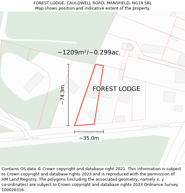 FOREST LODGE, CAULDWELL ROAD, MANSFIELD, NG18 5BL: Plot and title map