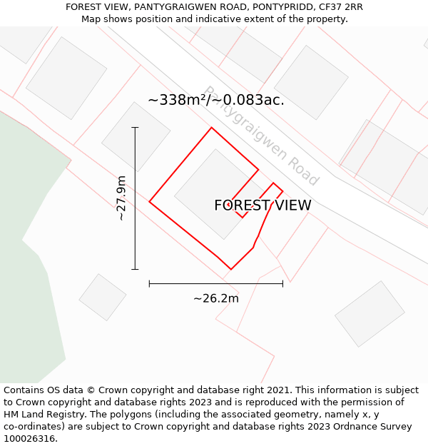 FOREST VIEW, PANTYGRAIGWEN ROAD, PONTYPRIDD, CF37 2RR: Plot and title map