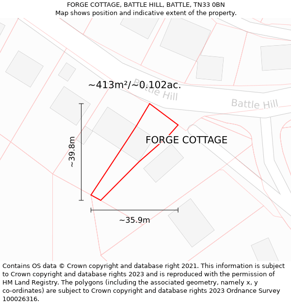 FORGE COTTAGE, BATTLE HILL, BATTLE, TN33 0BN: Plot and title map