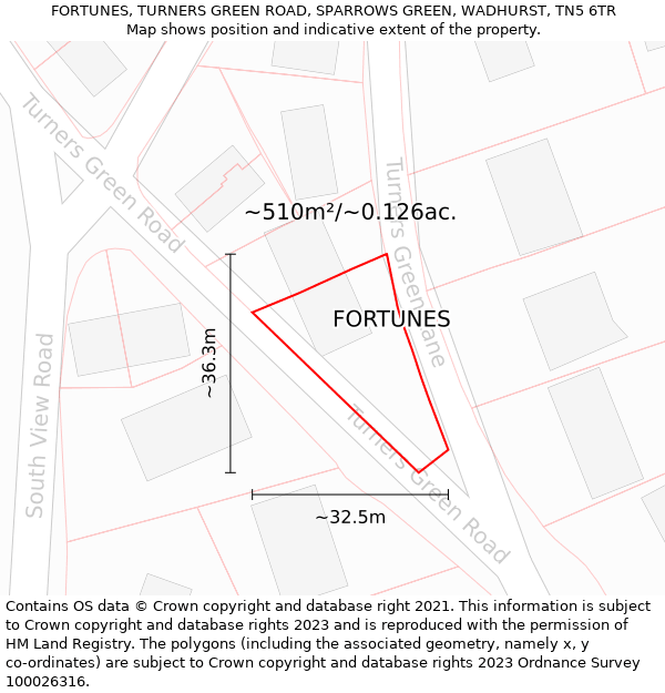 FORTUNES, TURNERS GREEN ROAD, SPARROWS GREEN, WADHURST, TN5 6TR: Plot and title map