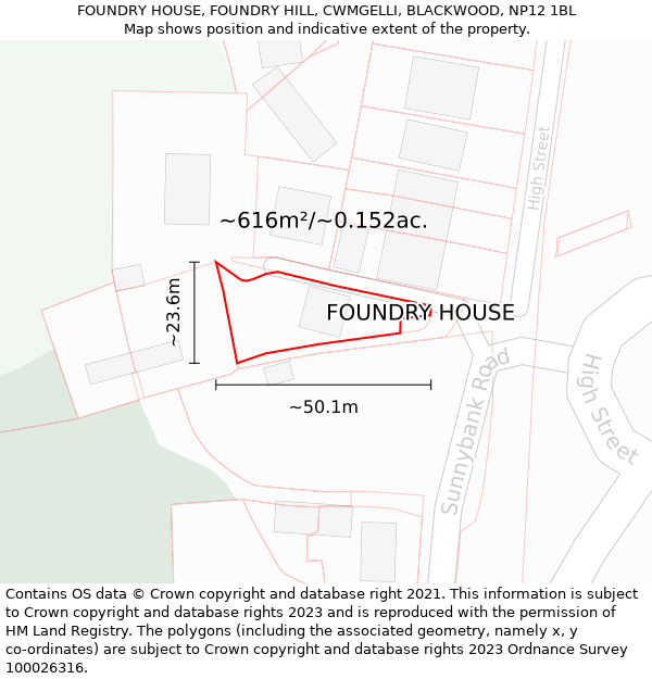 FOUNDRY HOUSE, FOUNDRY HILL, CWMGELLI, BLACKWOOD, NP12 1BL: Plot and title map