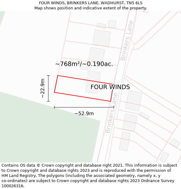 FOUR WINDS, BRINKERS LANE, WADHURST, TN5 6LS: Plot and title map