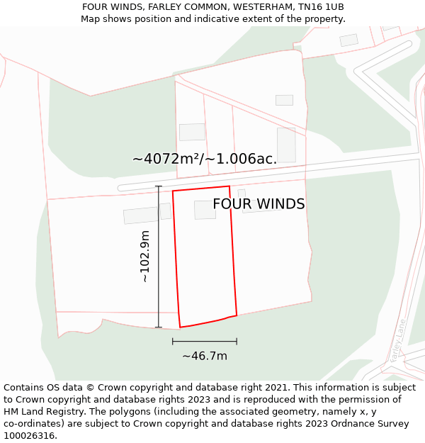 FOUR WINDS, FARLEY COMMON, WESTERHAM, TN16 1UB: Plot and title map