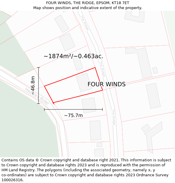 FOUR WINDS, THE RIDGE, EPSOM, KT18 7ET: Plot and title map