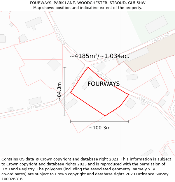 FOURWAYS, PARK LANE, WOODCHESTER, STROUD, GL5 5HW: Plot and title map