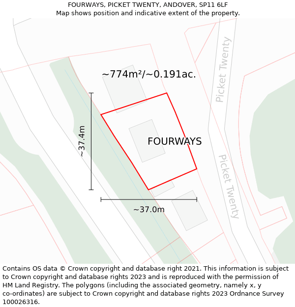 FOURWAYS, PICKET TWENTY, ANDOVER, SP11 6LF: Plot and title map