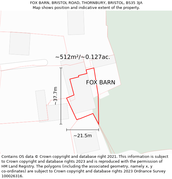 FOX BARN, BRISTOL ROAD, THORNBURY, BRISTOL, BS35 3JA: Plot and title map