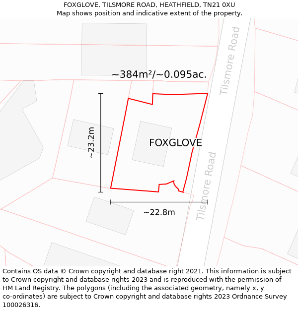 FOXGLOVE, TILSMORE ROAD, HEATHFIELD, TN21 0XU: Plot and title map