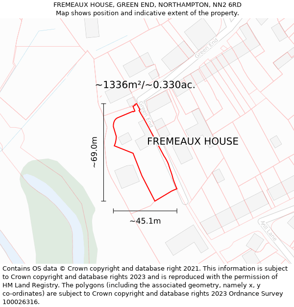 FREMEAUX HOUSE, GREEN END, NORTHAMPTON, NN2 6RD: Plot and title map