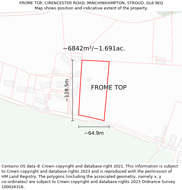 FROME TOP, CIRENCESTER ROAD, MINCHINHAMPTON, STROUD, GL6 9EQ: Plot and title map