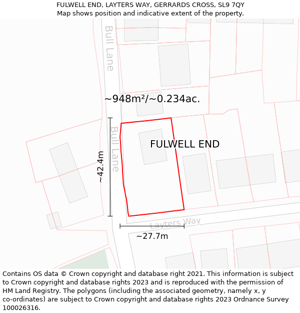 FULWELL END, LAYTERS WAY, GERRARDS CROSS, SL9 7QY: Plot and title map