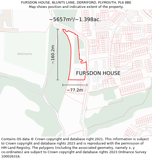 FURSDON HOUSE, BLUNTS LANE, DERRIFORD, PLYMOUTH, PL6 8BE: Plot and title map