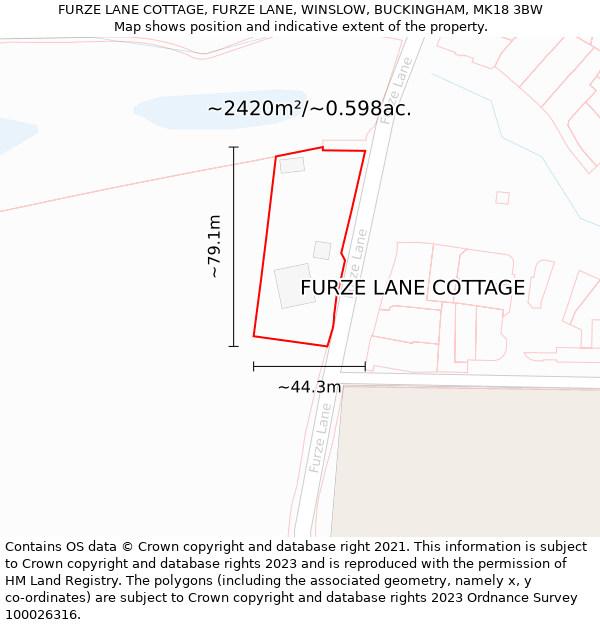 FURZE LANE COTTAGE, FURZE LANE, WINSLOW, BUCKINGHAM, MK18 3BW: Plot and title map