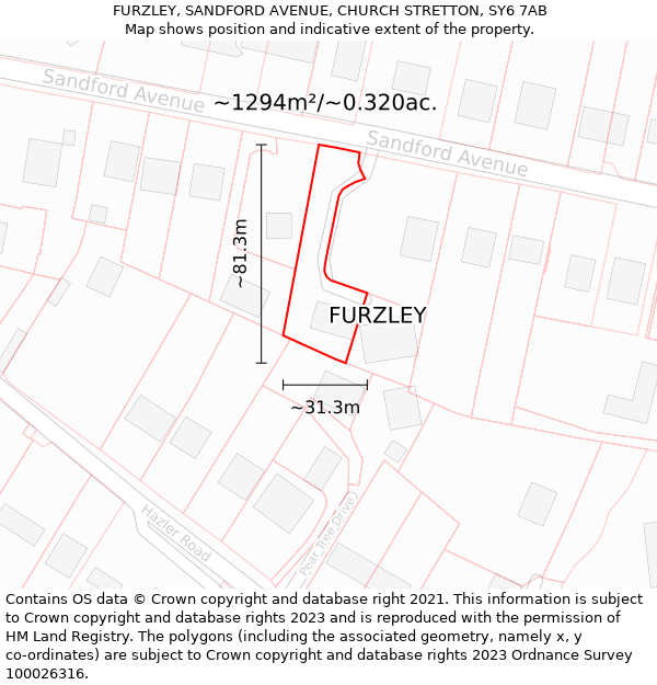 FURZLEY, SANDFORD AVENUE, CHURCH STRETTON, SY6 7AB: Plot and title map