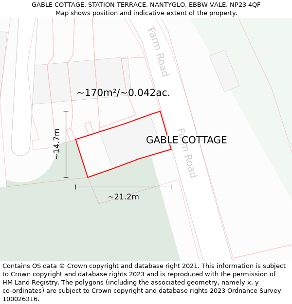 GABLE COTTAGE, STATION TERRACE, NANTYGLO, EBBW VALE, NP23 4QF: Plot and title map