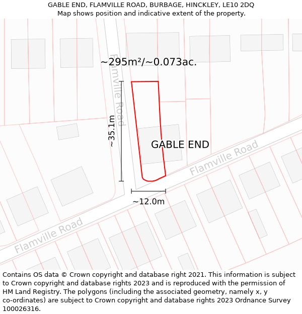 GABLE END, FLAMVILLE ROAD, BURBAGE, HINCKLEY, LE10 2DQ: Plot and title map