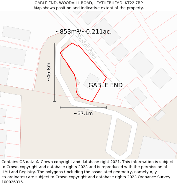 GABLE END, WOODVILL ROAD, LEATHERHEAD, KT22 7BP: Plot and title map