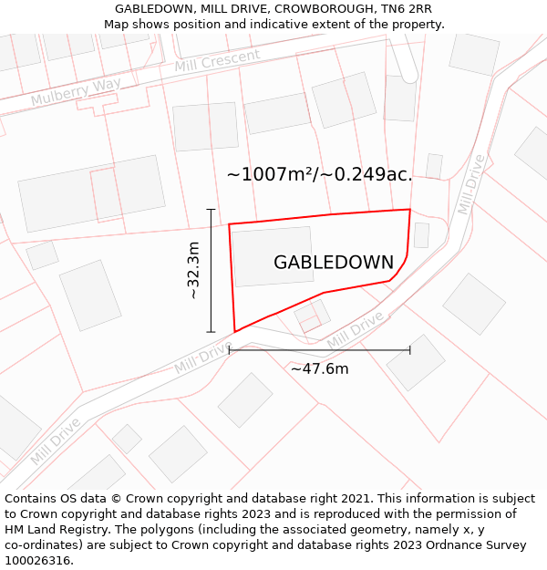 GABLEDOWN, MILL DRIVE, CROWBOROUGH, TN6 2RR: Plot and title map