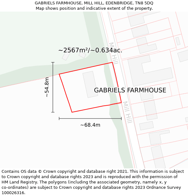 GABRIELS FARMHOUSE, MILL HILL, EDENBRIDGE, TN8 5DQ: Plot and title map