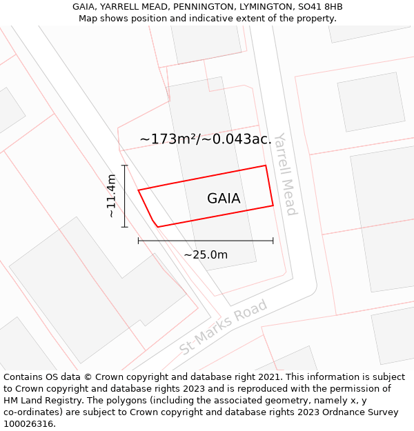 GAIA, YARRELL MEAD, PENNINGTON, LYMINGTON, SO41 8HB: Plot and title map