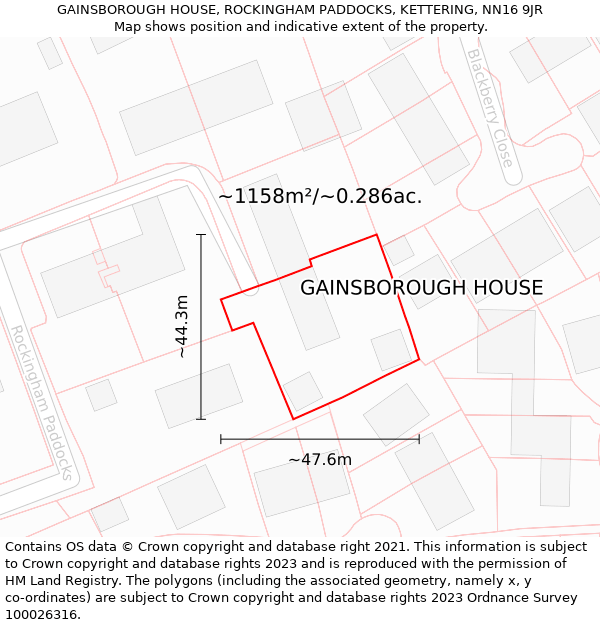 GAINSBOROUGH HOUSE, ROCKINGHAM PADDOCKS, KETTERING, NN16 9JR: Plot and title map