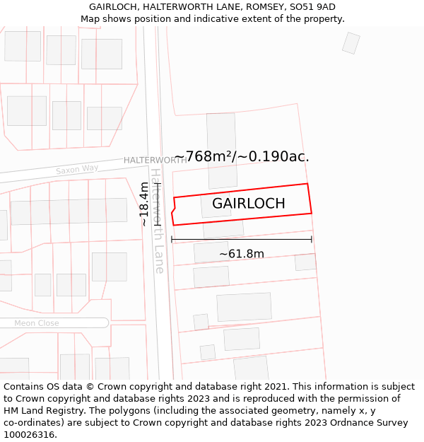 GAIRLOCH, HALTERWORTH LANE, ROMSEY, SO51 9AD: Plot and title map