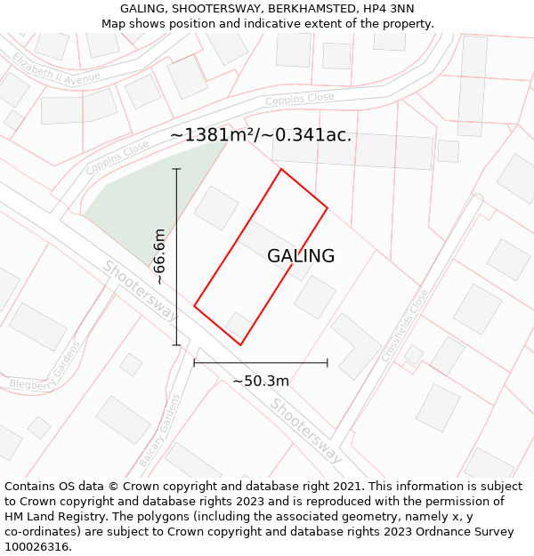 GALING, SHOOTERSWAY, BERKHAMSTED, HP4 3NN: Plot and title map