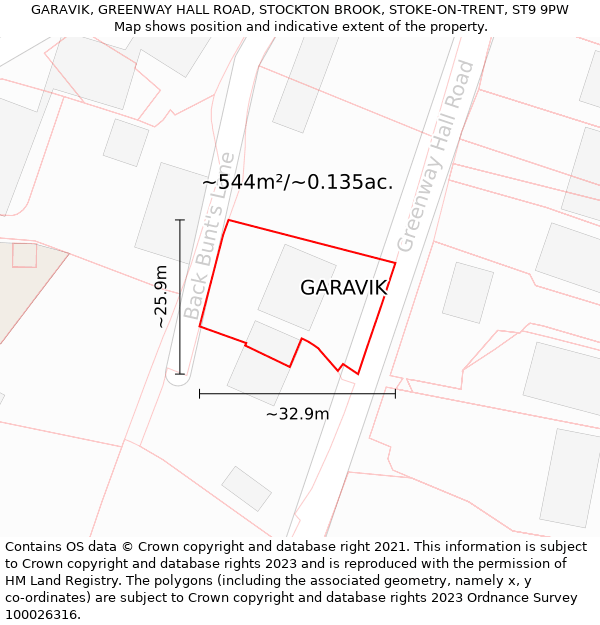 GARAVIK, GREENWAY HALL ROAD, STOCKTON BROOK, STOKE-ON-TRENT, ST9 9PW: Plot and title map