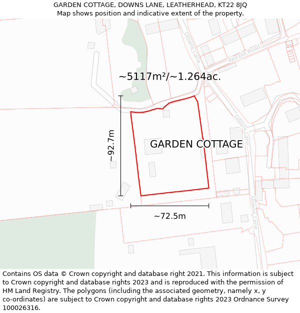 GARDEN COTTAGE, DOWNS LANE, LEATHERHEAD, KT22 8JQ: Plot and title map