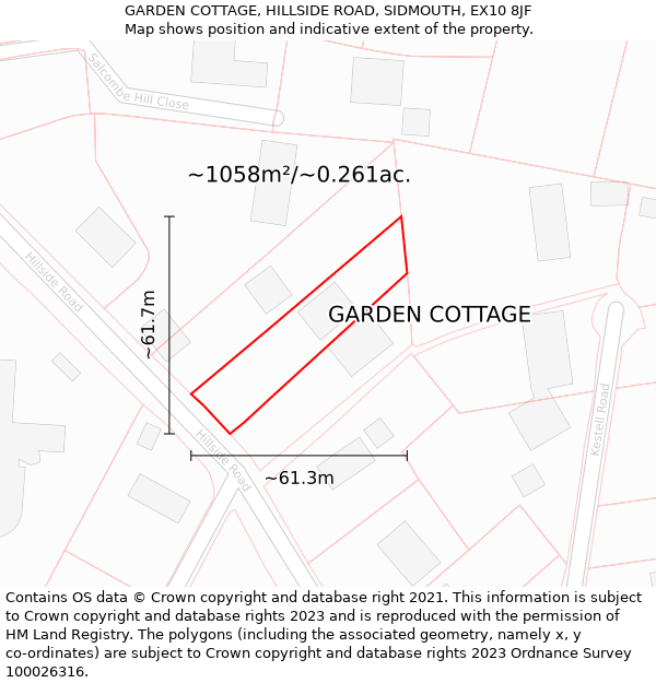 GARDEN COTTAGE, HILLSIDE ROAD, SIDMOUTH, EX10 8JF: Plot and title map