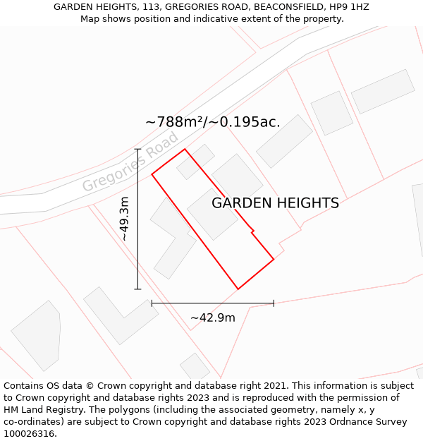 GARDEN HEIGHTS, 113, GREGORIES ROAD, BEACONSFIELD, HP9 1HZ: Plot and title map