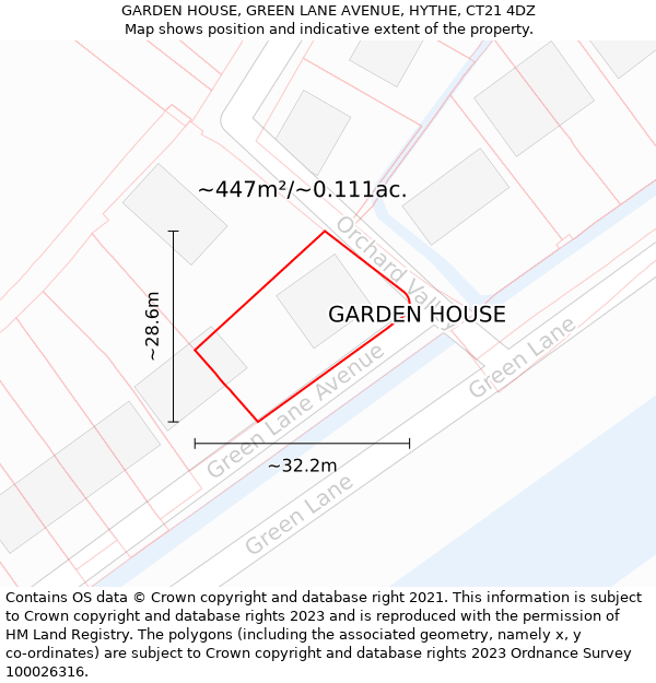 GARDEN HOUSE, GREEN LANE AVENUE, HYTHE, CT21 4DZ: Plot and title map
