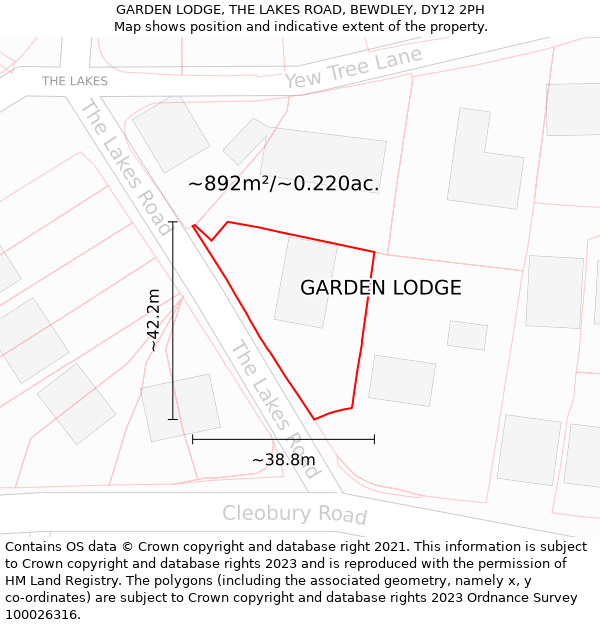 GARDEN LODGE, THE LAKES ROAD, BEWDLEY, DY12 2PH: Plot and title map