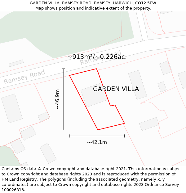 GARDEN VILLA, RAMSEY ROAD, RAMSEY, HARWICH, CO12 5EW: Plot and title map