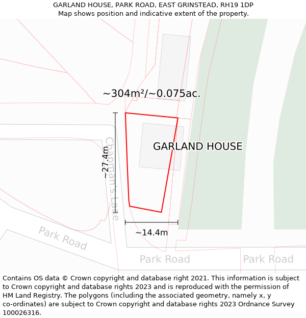 GARLAND HOUSE, PARK ROAD, EAST GRINSTEAD, RH19 1DP: Plot and title map