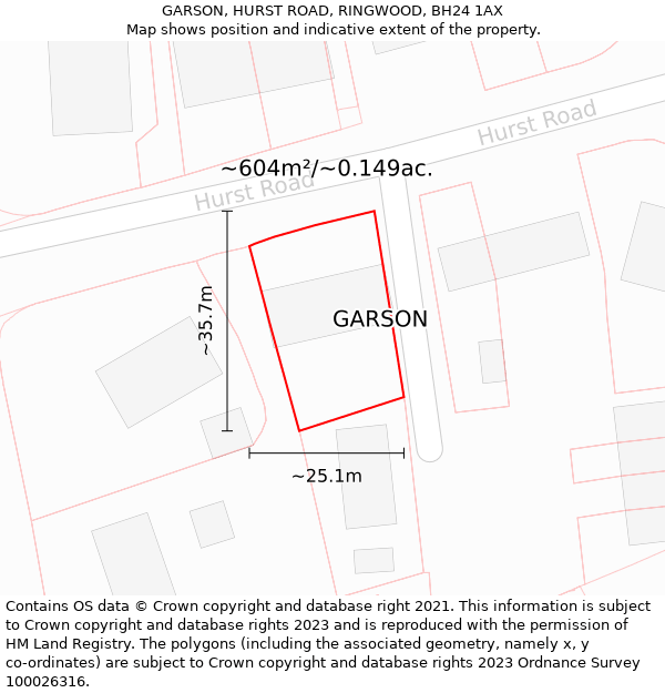 GARSON, HURST ROAD, RINGWOOD, BH24 1AX: Plot and title map
