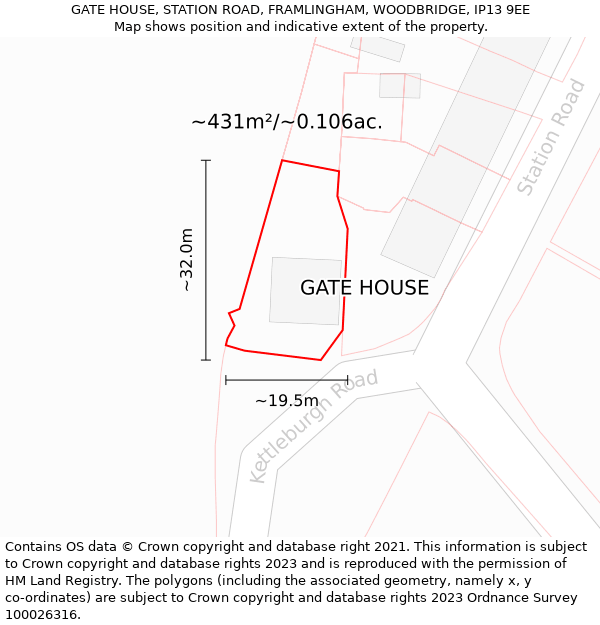 GATE HOUSE, STATION ROAD, FRAMLINGHAM, WOODBRIDGE, IP13 9EE: Plot and title map
