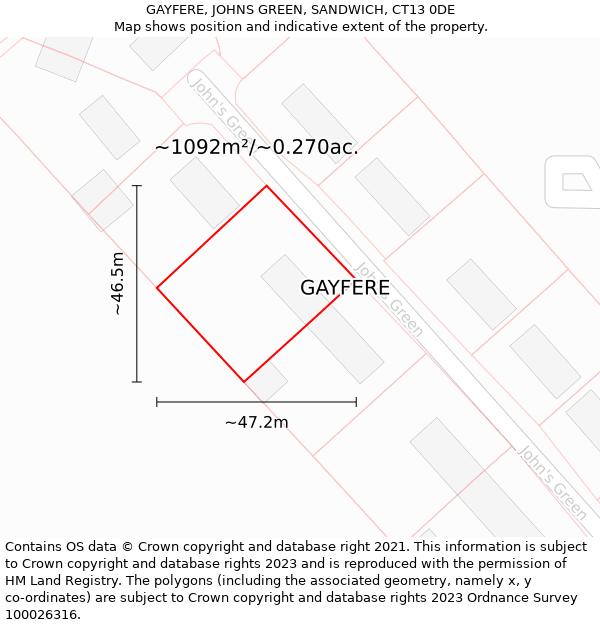 GAYFERE, JOHNS GREEN, SANDWICH, CT13 0DE: Plot and title map