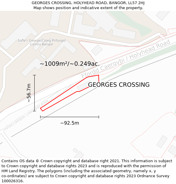 GEORGES CROSSING, HOLYHEAD ROAD, BANGOR, LL57 2HJ: Plot and title map